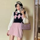 Argyle Cropped Sweater Vest / Shirt / Mini A-line Skirt
