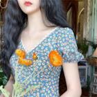 V-neck Lace Floral Dress