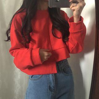Plain Asymmetric Cropped Sweatshirt