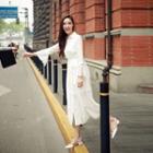 Lace-cuff Tie-waist Shirtdress