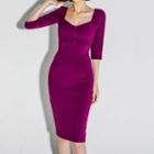 Sweetheart Neckline 3/4-sleeve Sheath Dress