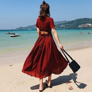 Short-sleeve Backless Midi Dress