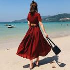 Short-sleeve Backless Midi Dress