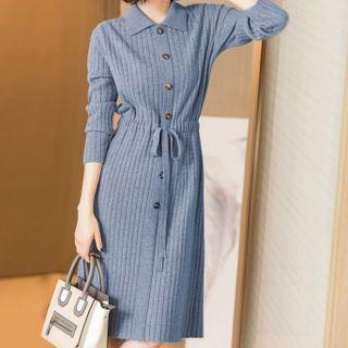 Plain Slim Fit Elastic Waist Midi Knit Dress