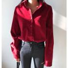 Plain Corduroy Shirt Red - One Size