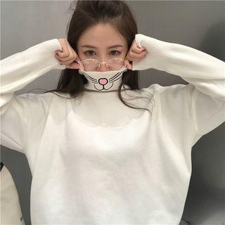 Mouth Printed Mock Neck Knit Top