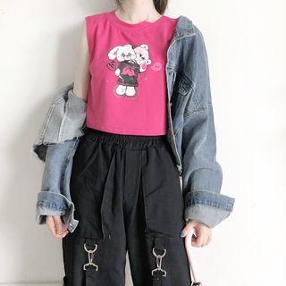Rabbit Print Tank Top / Elbow-sleeve T-shirt