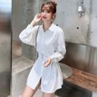 Tie-waist Long-sleeve Mini Shirt Dress