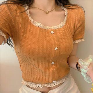 Lace Short-sleeve Knit Top