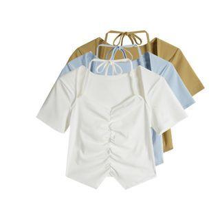 Short Sleeve Ruched Halter Top