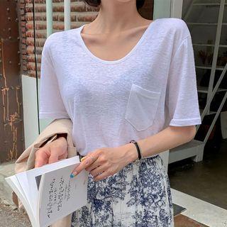 Round-neck Pocket-front Textured T-shirt