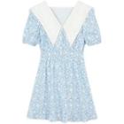 Short-sleeve Collared Floral Print Mini A-line Dress