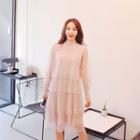 Mock-neck Layered Lace Dress