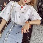 Short-sleeve Star Pattern Top White - One Size