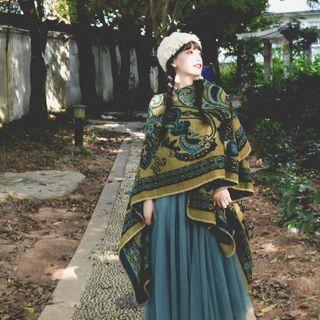 Paisley Pattern Shawl Green & Black - One Size