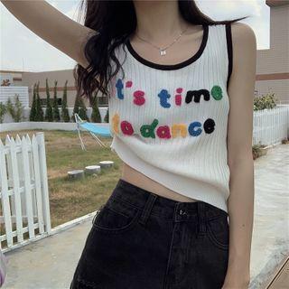 Letter Applique Ribbed Knit Tank Top