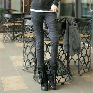 Band-waist Quilted Panel Skinny Jeans