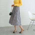 Band-waist Crinkled Patterned Chiffon Skirt
