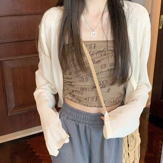 Lettering Tube Top / Cropped Lightweight Cardigan
