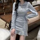 Drawstring Striped Long-sleeve Mini T-shirt Dress