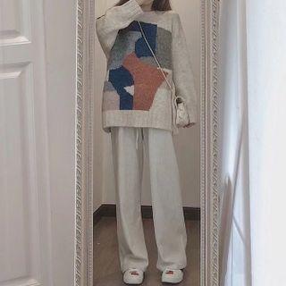 Jacquard Sweater / Wide-leg Pants / Set