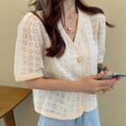Short-sleeve Floral Embroidered Cutout Jacket