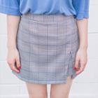 Slit-front Plaid Mini Skirt