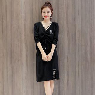 Set: Drawstring Knit Top + Lettering Knit Skirt