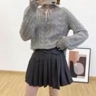 Lace Panel Sweater / Mini Pleated Skirt