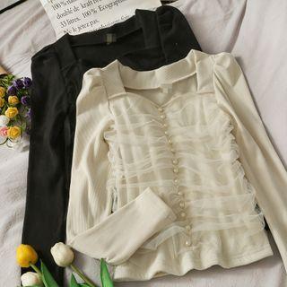Pearl Button Mesh Knit Top