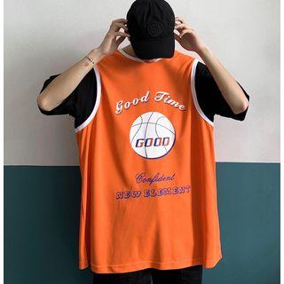 Mock Two-piece Color Block Letter T-shirt