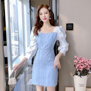 Puff-sleeve Two-tone Dress