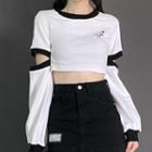 Long-sleeve Round-neck Cut-out Color-block Lettering Top (various Designs)