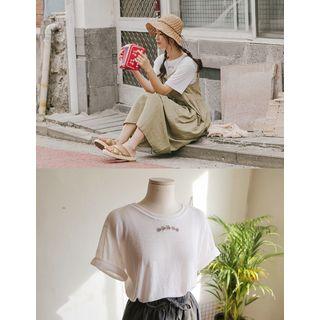 Flower-embroidered Linen Blend T-shirt
