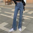 Distressed Wide-leg Slit Jeans