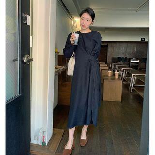 Balloon-sleeve Buckled-waist Dress