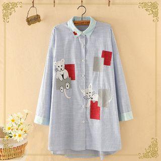 Color Block Bear Embroidered Shirt