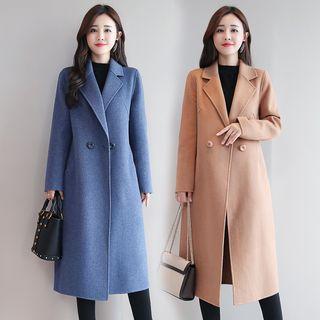 Lapel Collar Double-button Woolen Coat