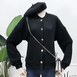Mock Two-piece Lace-trim Knit Cardigan Black - One Size