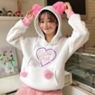 Heart Embroidered Cat Ear Hoodie