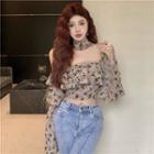 Off-shoulder Choker Floral Chiffon Blouse