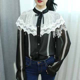 Cape-trim Sheer Lace Blouse