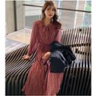 3/4-sleeve Blazer / Floral Long-sleeve Midi A-line Dress