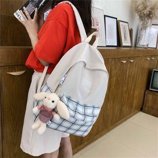Plaid Panel Nylon Backpack / Bag Charm