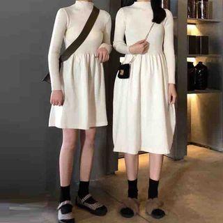 Mock-neck Knitted Long-sleeve A-line Dress