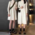 Mock-neck Knitted Long-sleeve A-line Dress