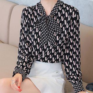 Ribbon Patterned Chiffon Blouse
