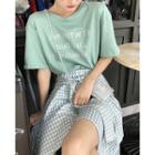 Letter-printed Short-sleeve Top Green - One Size