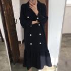 Long-sleeve Double Breasted Midi Dress