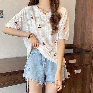 Elbow-sleeve Cherry Knit Top